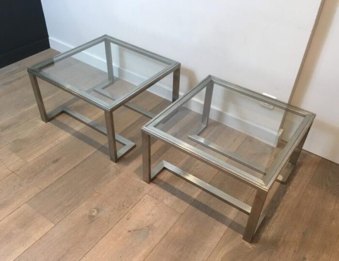 french brushed steel side tables 1970s set of 2 4