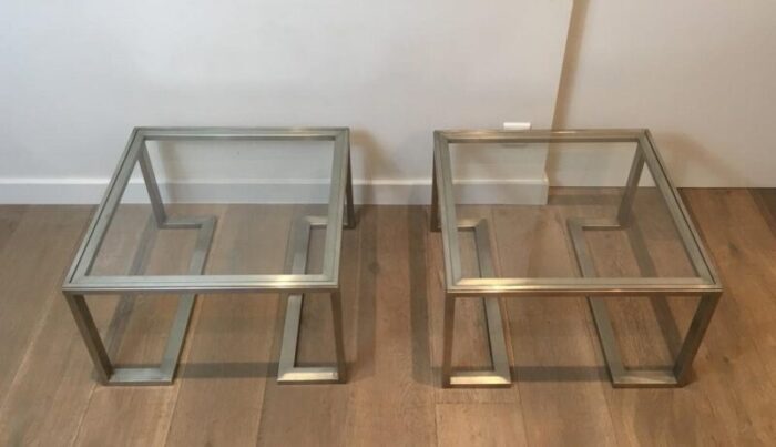 french brushed steel side tables 1970s set of 2 5