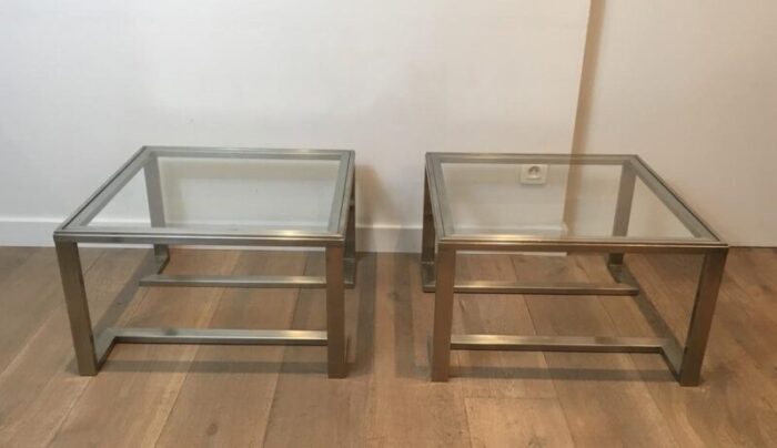 french brushed steel side tables 1970s set of 2 6