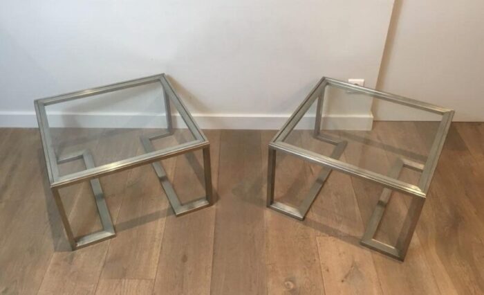 french brushed steel side tables 1970s set of 2 7