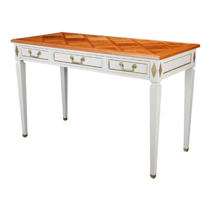 french fruitwood marquetry top writing table 1950s 0072