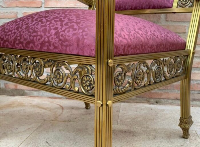 french gold brass bronze armchairs with pink upholstery 1940s set of 2 10