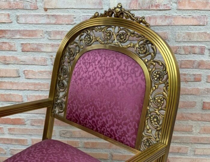 french gold brass bronze armchairs with pink upholstery 1940s set of 2 8