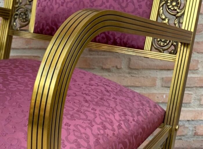 french gold brass bronze armchairs with pink upholstery 1940s set of 2 9