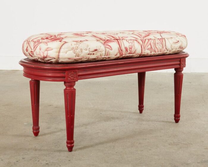 french louis xvi style lacquered oval cane bench 3862