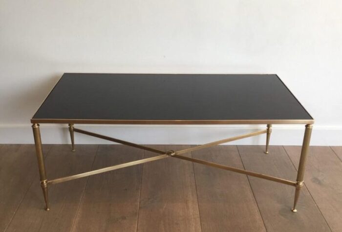 french neoclassical brass coffee table with fluted legs stretcher in the style of maison jansen 1940s 1