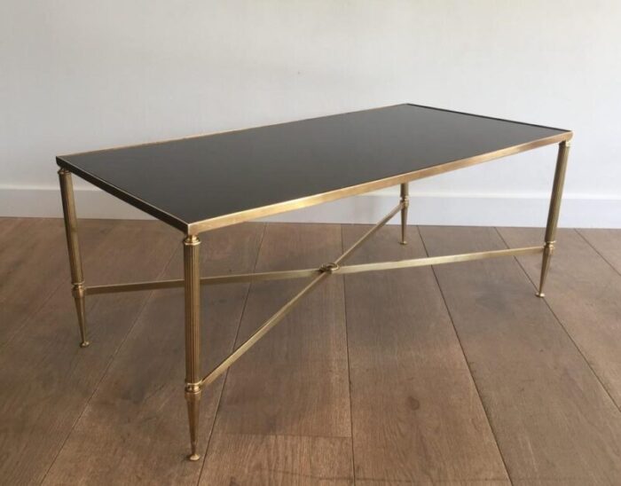 french neoclassical brass coffee table with fluted legs stretcher in the style of maison jansen 1940s 2