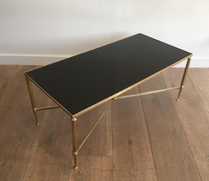 french neoclassical brass coffee table with fluted legs stretcher in the style of maison jansen 1940s 3