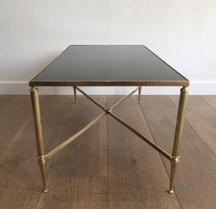 french neoclassical brass coffee table with fluted legs stretcher in the style of maison jansen 1940s 5 scaled