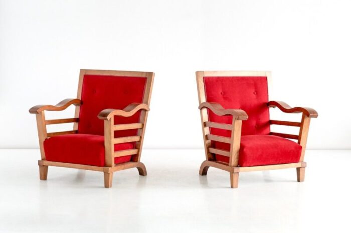 french oak elm armchairs by marguerite dubuisson 1947 set of 2 5