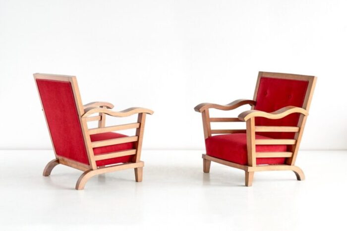 french oak elm armchairs by marguerite dubuisson 1947 set of 2 7