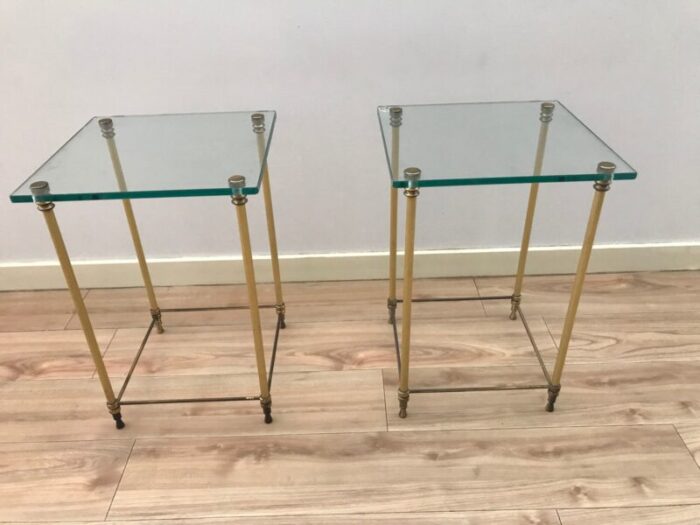 french regency style brass and glass sofa tables 1960s set of 2 13