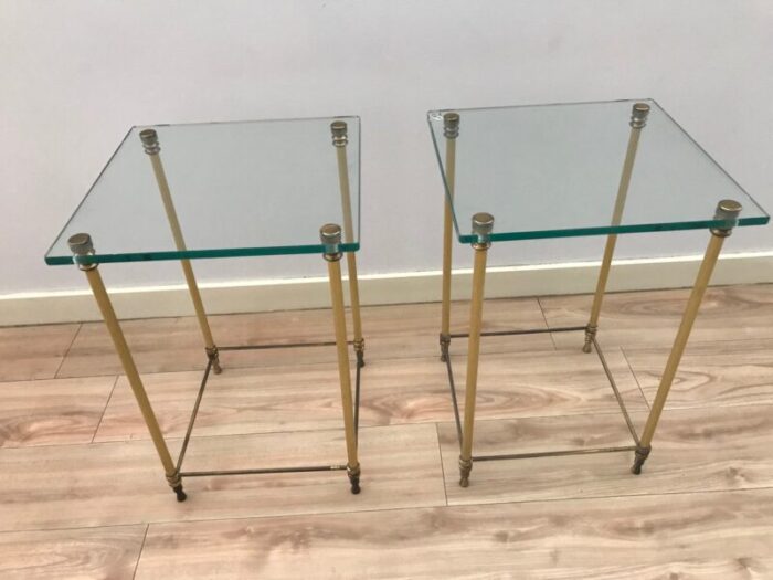 french regency style brass and glass sofa tables 1960s set of 2 7