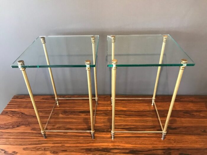 french regency style brass and glass sofa tables 1960s set of 2 8