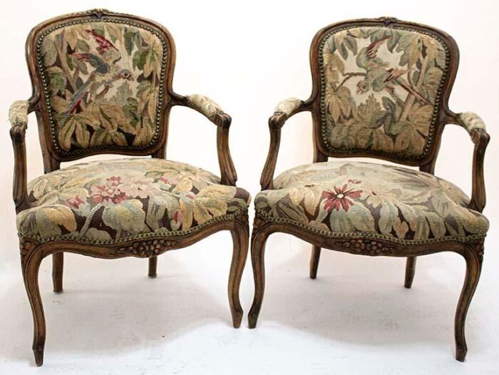 french regency style tapestry arm chairs a pair 5205