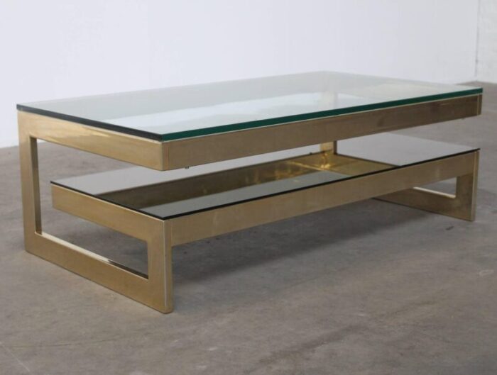 g shaped 23 carat gold plated coffee table from belgo chrom 1970s 1