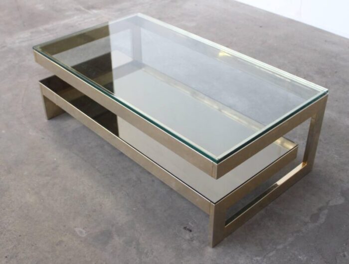 g shaped 23 carat gold plated coffee table from belgo chrom 1970s 6