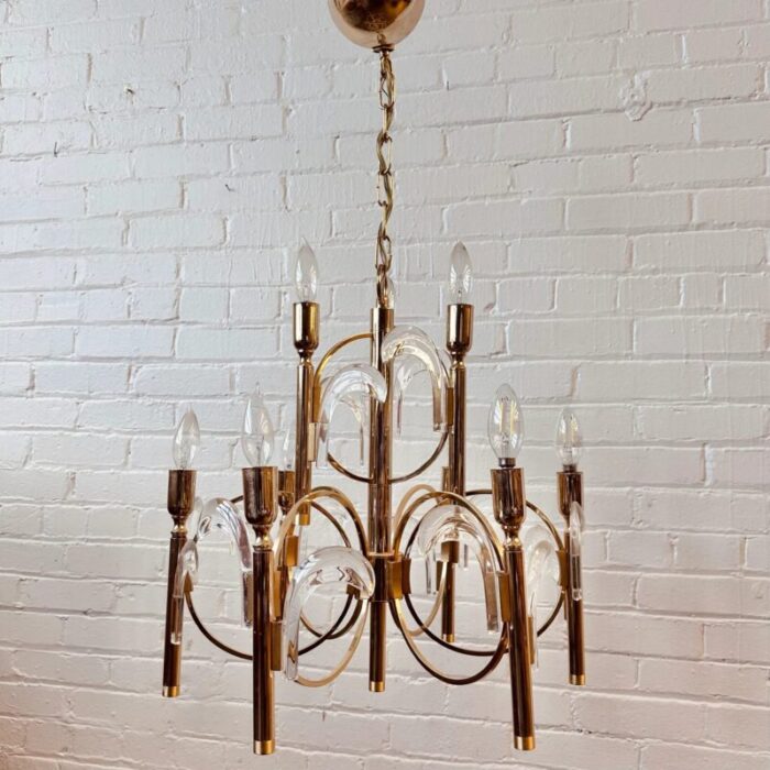 gaetano sciolari brass and glass chandelier 1032