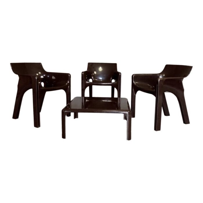 gaudi armchairs and demetrio coffee table set by vico magistretti for artemide 1974 set of 4 1