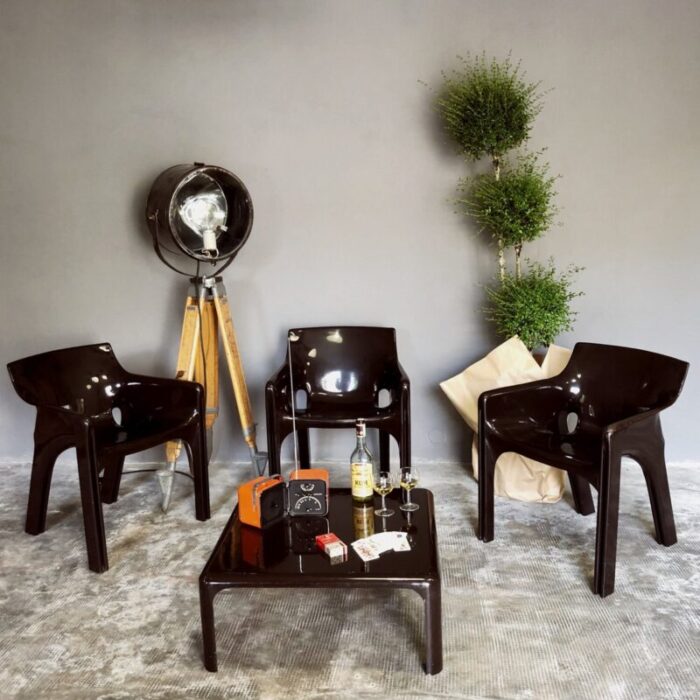 gaudi armchairs and demetrio coffee table set by vico magistretti for artemide 1974 set of 4 5