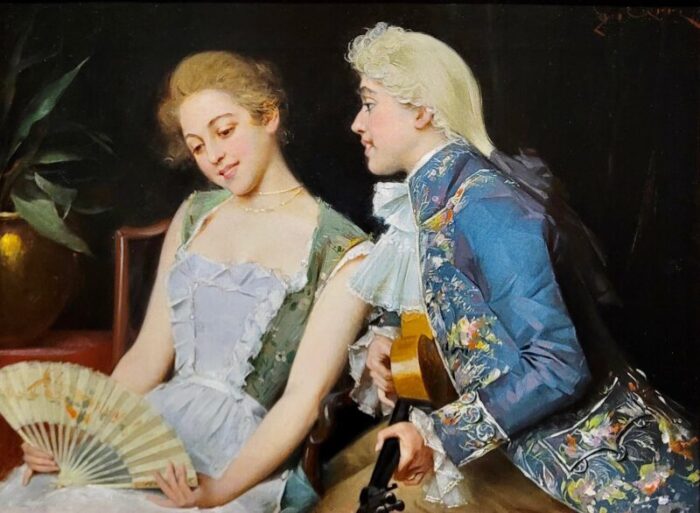 giancarlo cerri seducing a court mistress with a song 19th century oil painting 9201