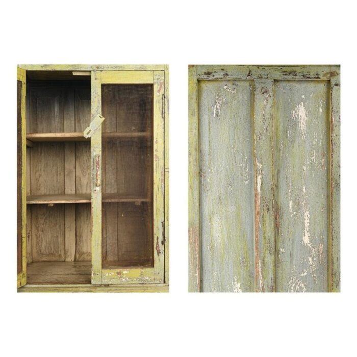 glass cabinet with 2 drawers in patinated wood 3