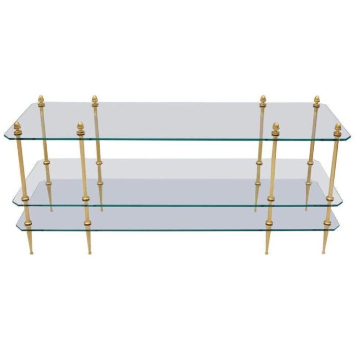 glass gilt brass coffee table 1970s 1