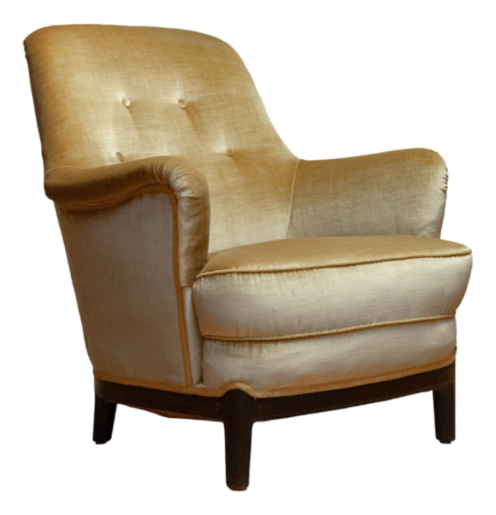 gold colored velvet upholstered lounge chair by carl malmsten sweden 1940s 2864