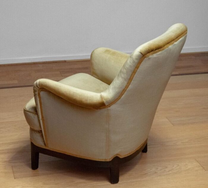 gold colored velvet upholstered lounge chair by carl malmsten sweden 1940s 7393