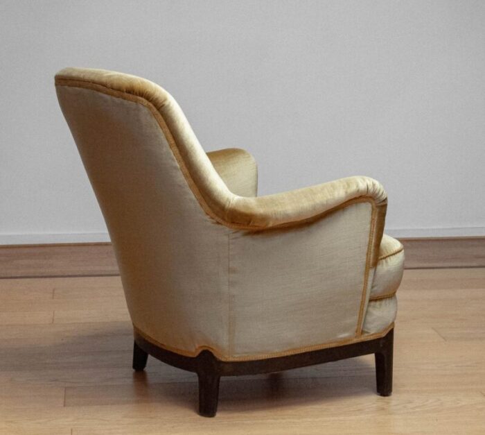 gold colored velvet upholstered lounge chair by carl malmsten sweden 1940s 7654