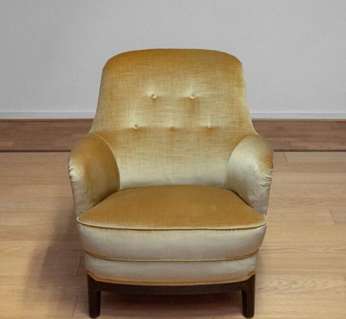 gold colored velvet upholstered lounge chair by carl malmsten sweden 1940s 7932