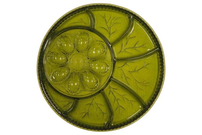 green glass deviled egg serving dish 1749