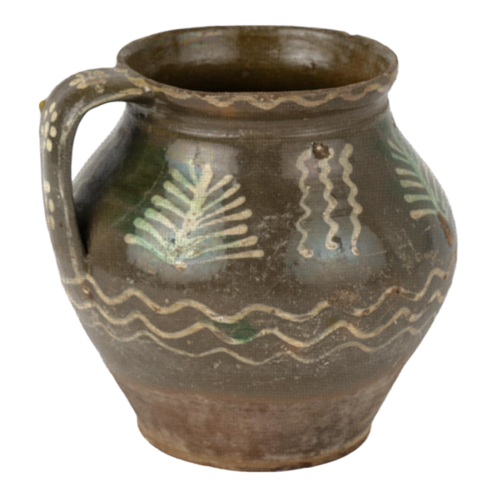 green painted earthenware pottery with handle circa 1900s 5090