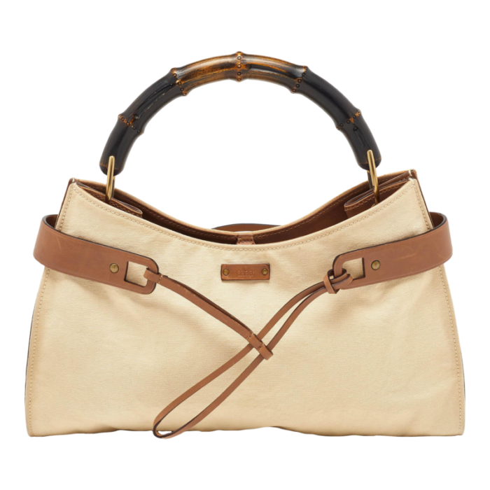 gucci beigebrown canvas and leather vintage bamboo hobo 2542