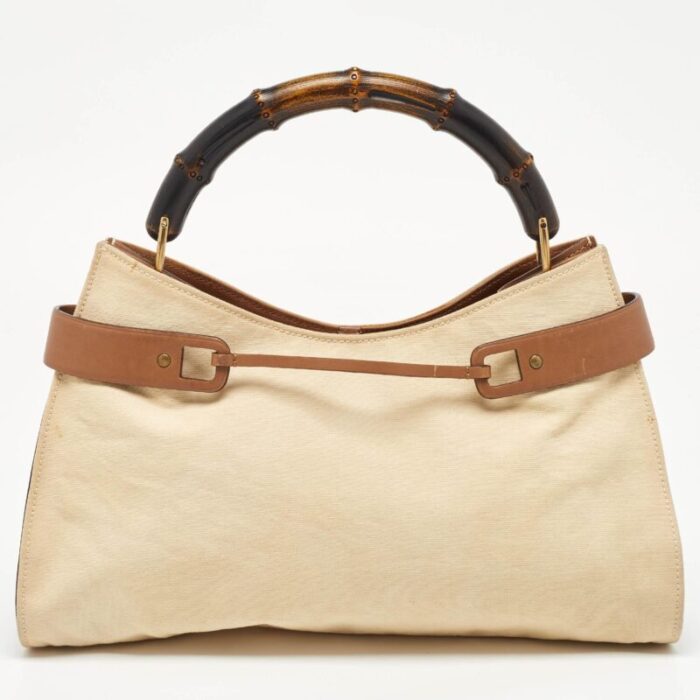 gucci beigebrown canvas and leather vintage bamboo hobo 9682