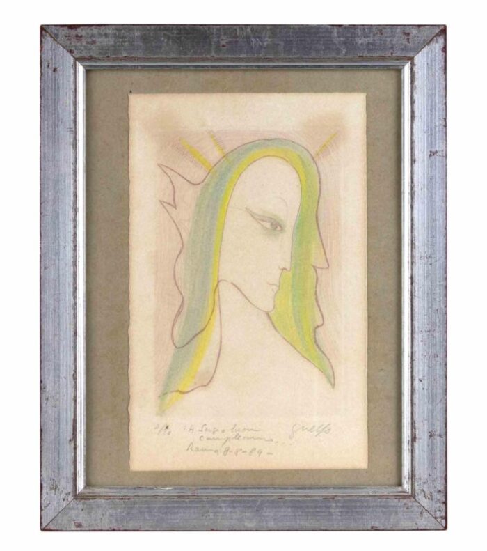 guelfo bianchini the angel original etching 1984 framed 1237