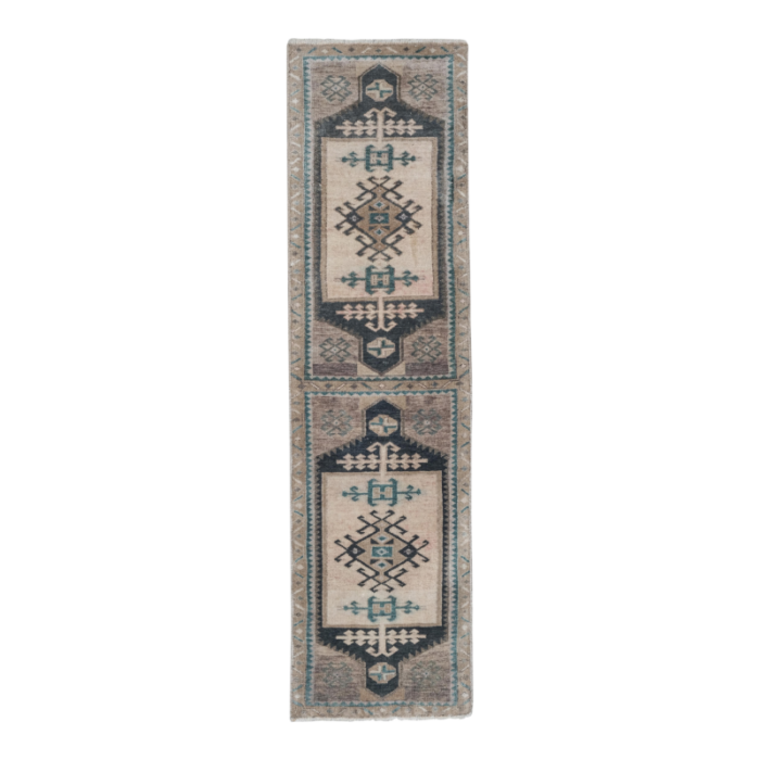 hand knotted turkish kurdish runner low pile tribal runner 1707