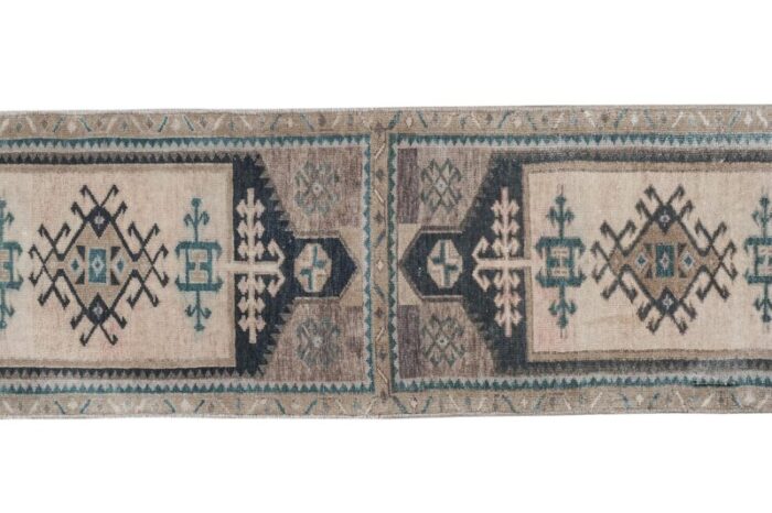 hand knotted turkish kurdish runner low pile tribal runner 7427