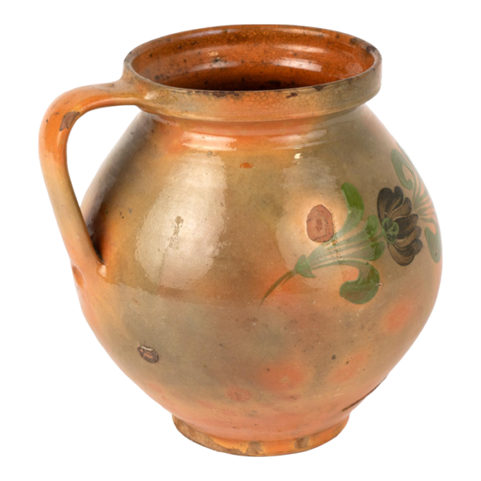 hand painted earthenware pottery with handle circa 1900s 6858