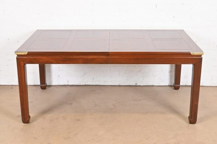 henredon hollywood regency chinoiserie mahogany and brass extension dining table newly refinished 0282