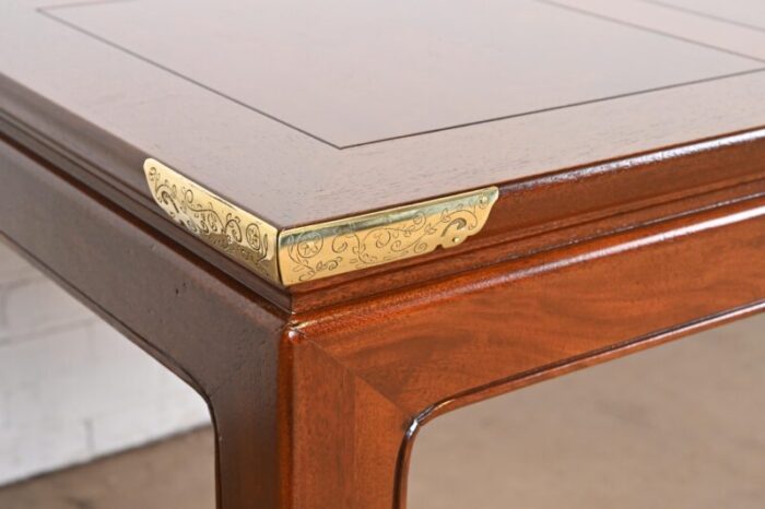 henredon hollywood regency chinoiserie mahogany and brass extension dining table newly refinished 2778