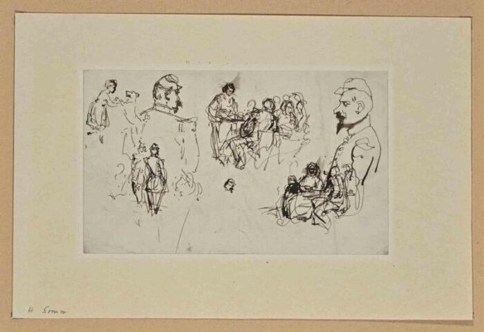 henry somm figures ink drawing on paper late 19th century 6476