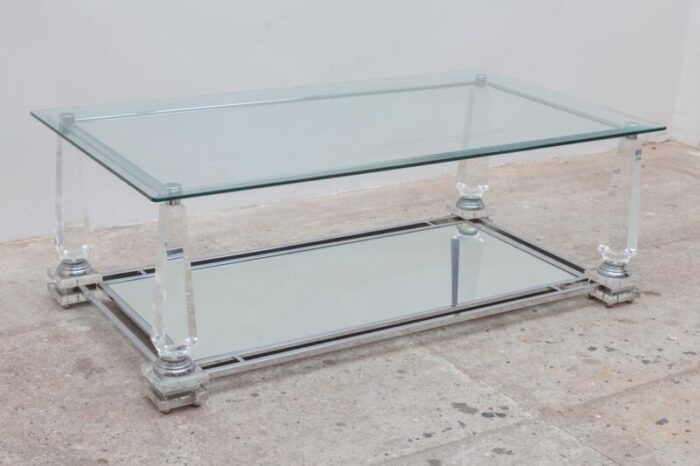 hollywood regency rectangular acrylic glass obelisk coffee table 1976 3