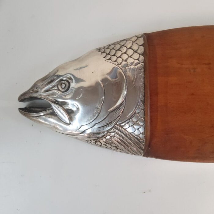 huge 1930s alpaca nickel brass and wood fish board or platter for serving salmon signed grife and escoda spain 3313