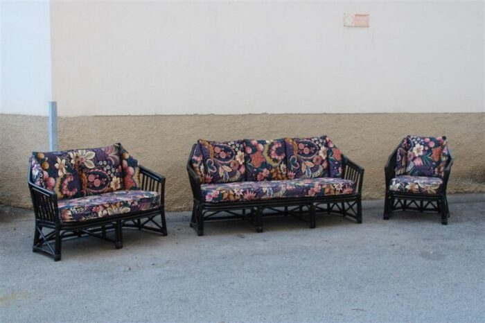 italian black bamboo floral fabric sofa from vivai del sud 1970s 11