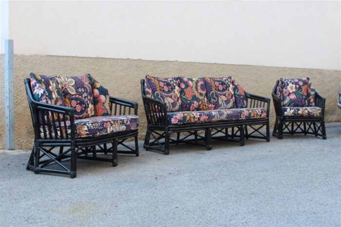 italian black bamboo floral fabric sofa from vivai del sud 1970s 12