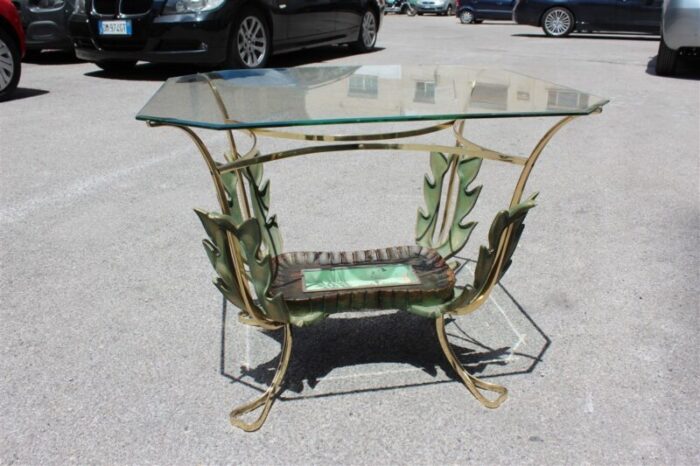 italian brass and wooden coffee table by pier luigi colli 1950s 1