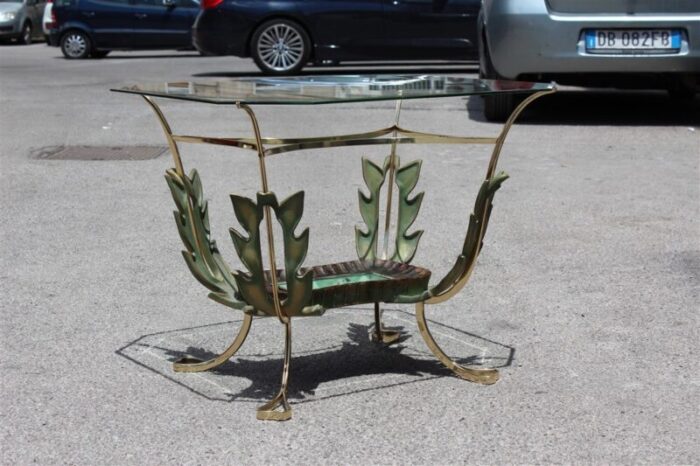 italian brass and wooden coffee table by pier luigi colli 1950s 3