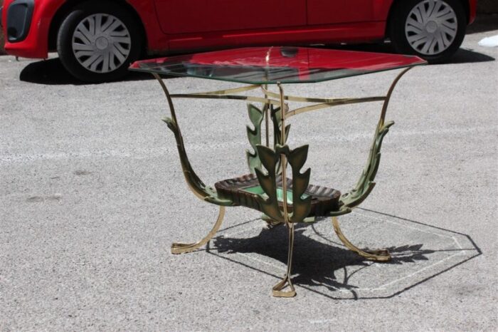 italian brass and wooden coffee table by pier luigi colli 1950s 5