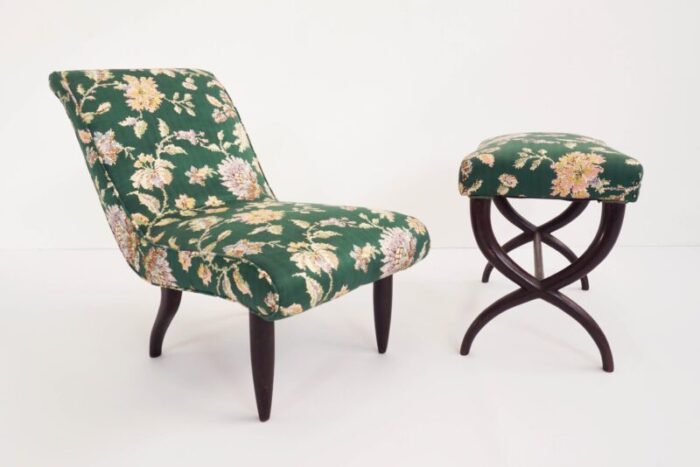 italian flower satin fabric lounge chair by guglielmo ulrich 1940s 8